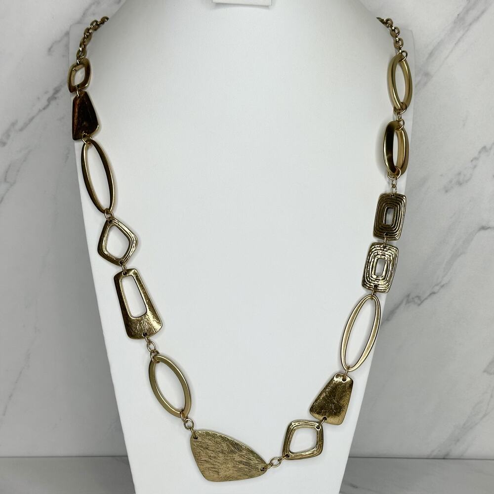 Chico's Geometric Gold Tone Necklace Mixed Shapes 36-39.75in ✨